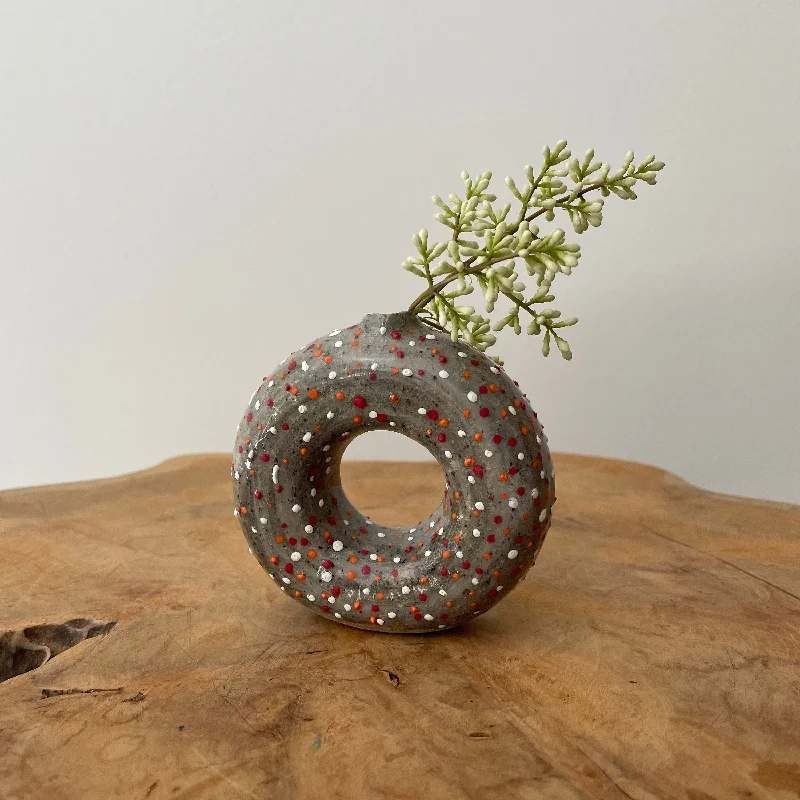 minimalist metal flower vase -Donut vase in Marbled clay with sprinkles