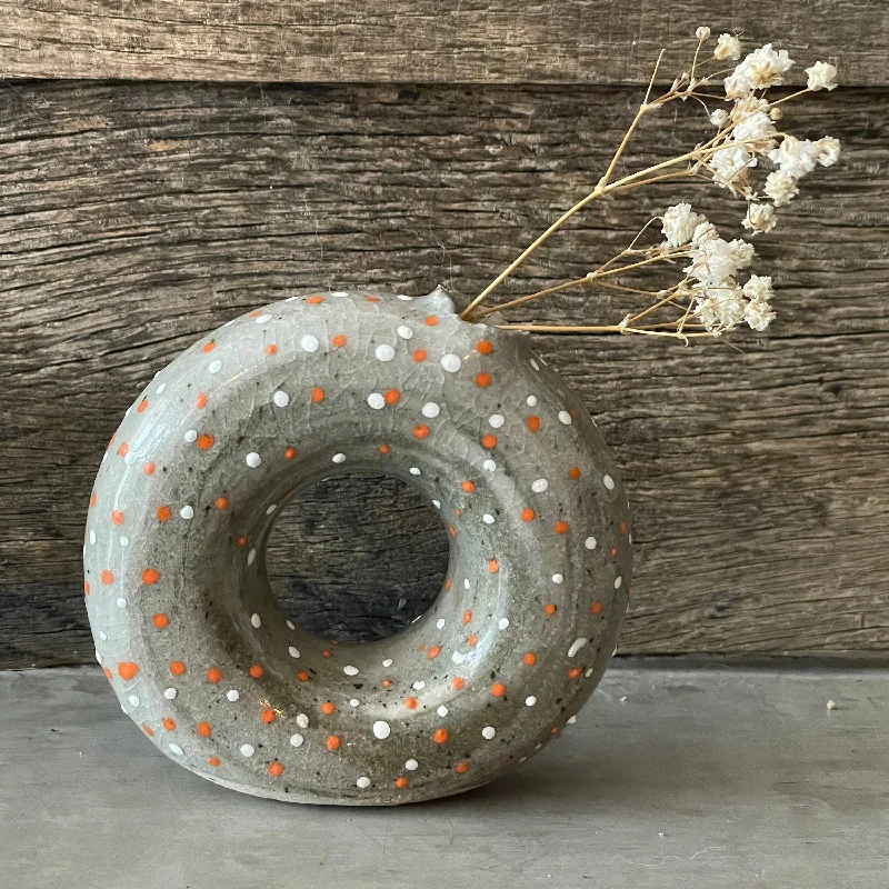 hand-painted ceramic flower vase -Donut vase in Marbled clay with sprinkles