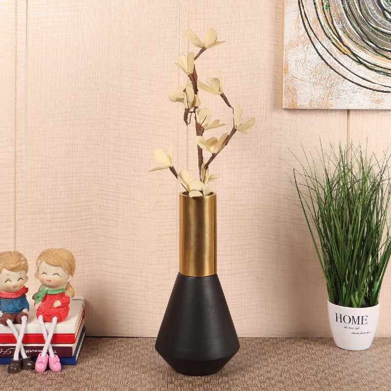 crystal glass flower vase for living room -Matt Gold and Black Aluminum Deidra Table Vase