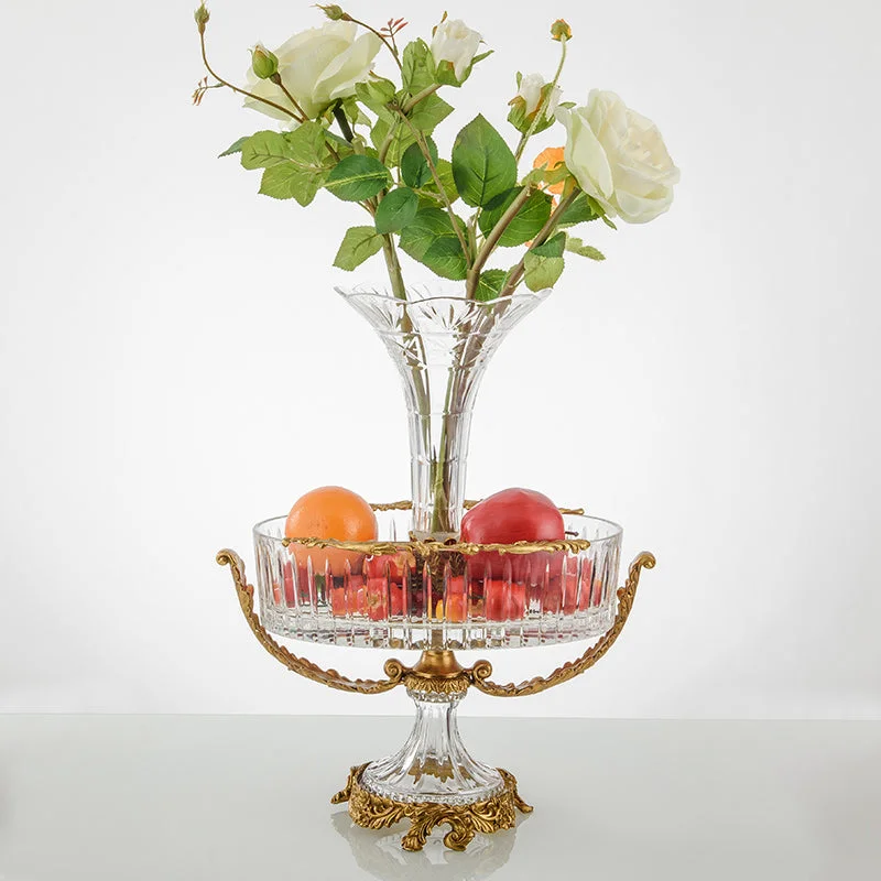 handmade wooden flower vase for table -Modern Brass Crystal Flower Vase combines Fruits Bowl