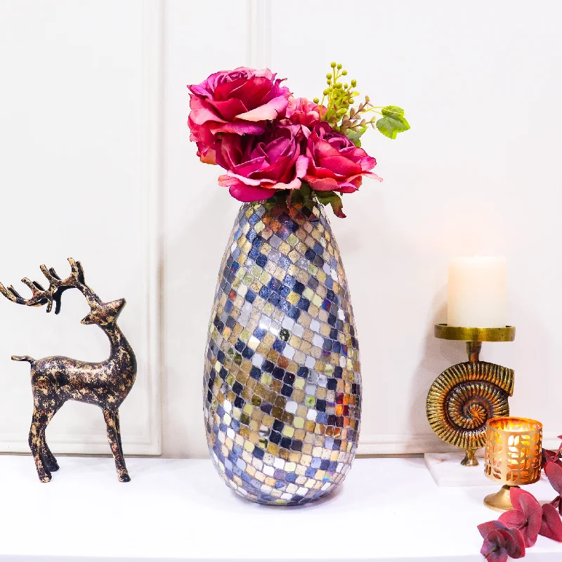 wooden flower vase with unique design -Multicolored Glass Mosaic Vase