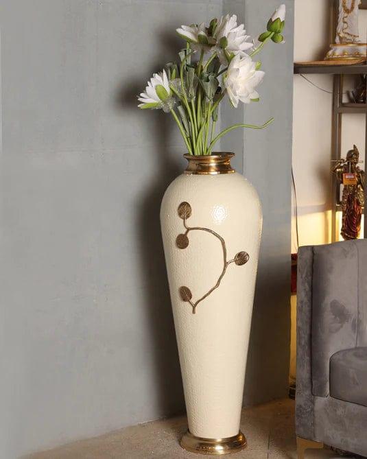 luxury geometric flower vase for office -Decorative Metal White Round Flower Vase for Home Decor, Table Top, Living Room & Office