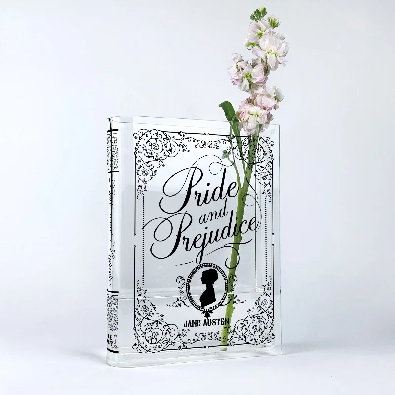 vintage metal flower vase for floral arrangements -Pride and Prejudice Acrylic Book Vase - II