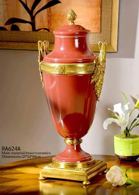 floral arrangement vase for dining room -Gilt Bronze Red Temple Jar