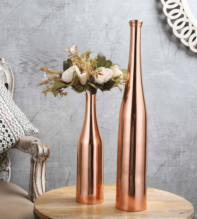 vintage ceramic flower vase with stand -Rose gold Champagne large Bottle Vase Decor de Maison,