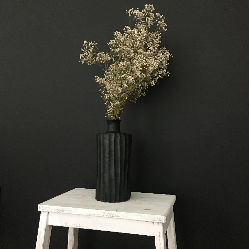 modern rustic flower vase for dining room -Round carved bottle vase in Flat Black