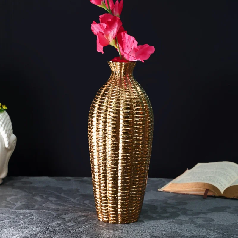 artistic floor-standing flower vase -Serene Metallica Vase Gold