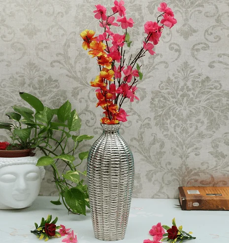 luxurious handmade flower vase with floral pattern -Serene Metallica Vase Silver