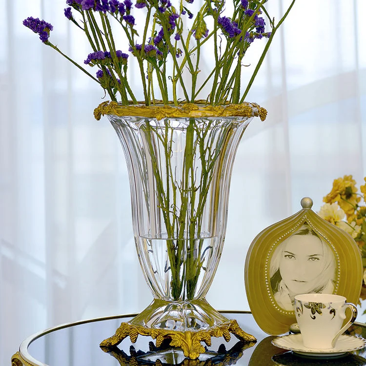 colorful flower jar for wedding decorations -Gilt Bronze Crystal Flower Vase