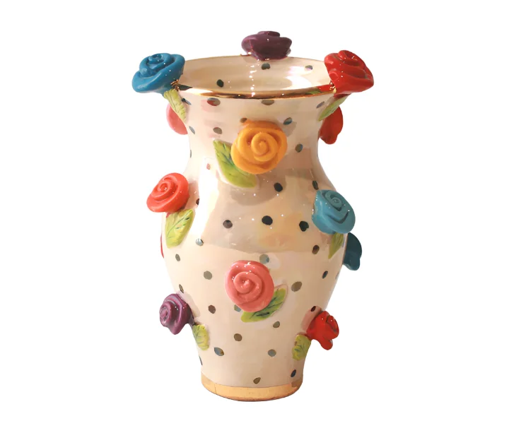 luxury flower vase for living room -Rose Studded Vase in Iridescent Polka