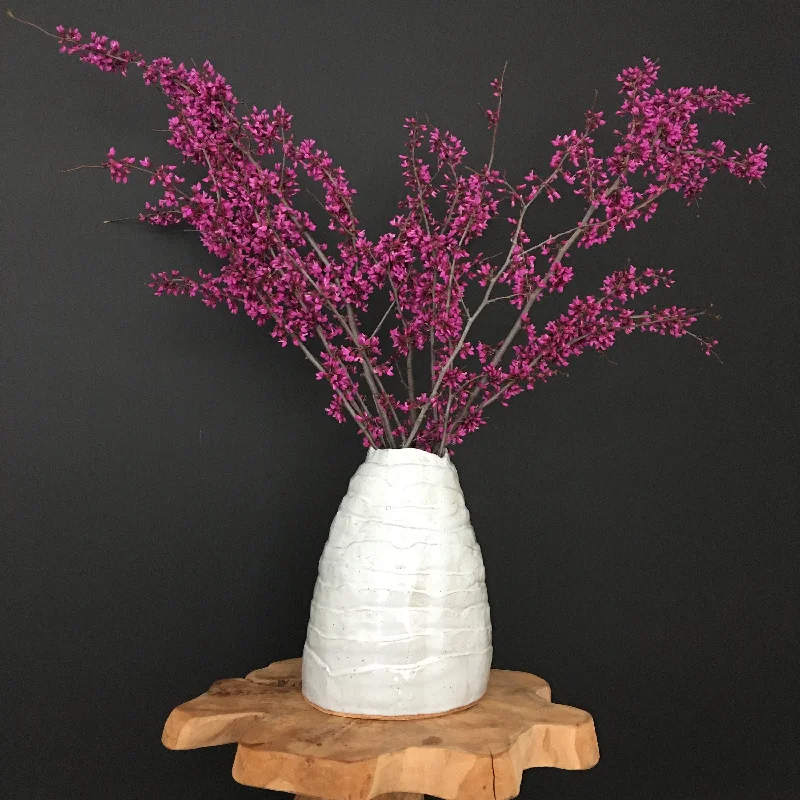 large modern crystal flower vase -White stripe vase with little speckles