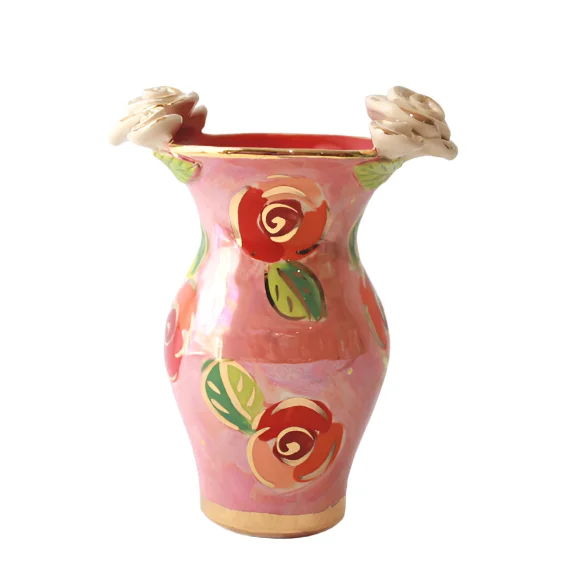 contemporary flower vase for home decor -Rose Edged Vase in Rosebud on Iridescent Pink, Small