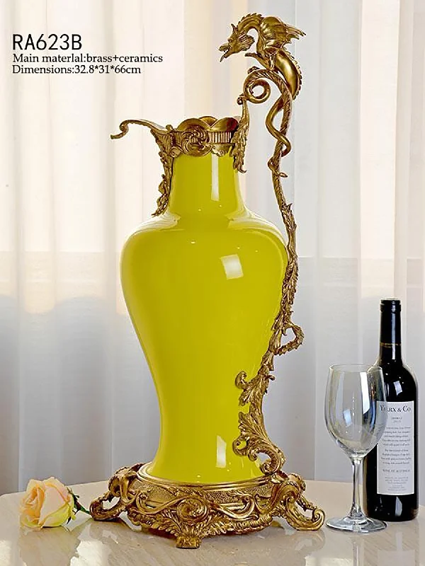 decorative floor-standing geometric flower vase -Ormolu Mounted Dragon Yellow Porcelain Vase