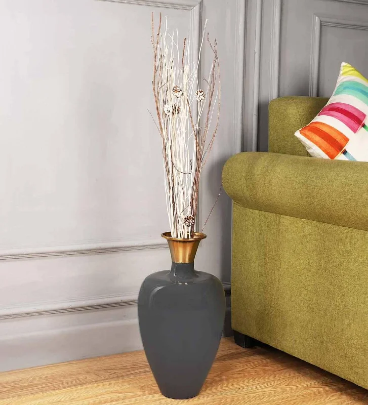 elegant tall ceramic vase for flowers -Urn Deidra Dim Grey Metal & Brass Vase Finger Painted Enamel,