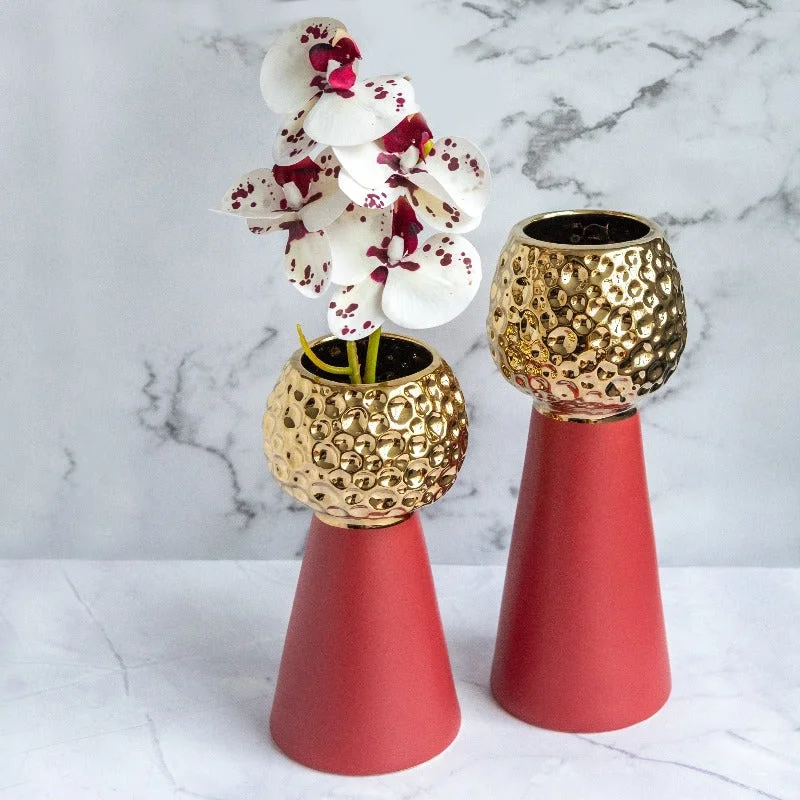 rustic modern flower vase for home -Wine Red & Gold Nordic Ceramic Flower Vase