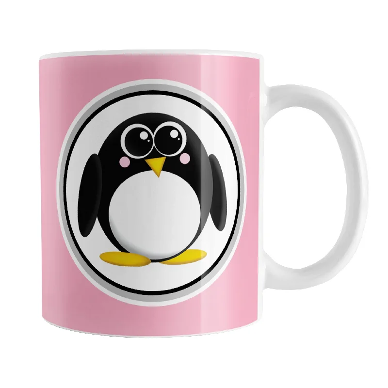 custom printed travel coffee mugs -Adorable Pink Penguin Mug