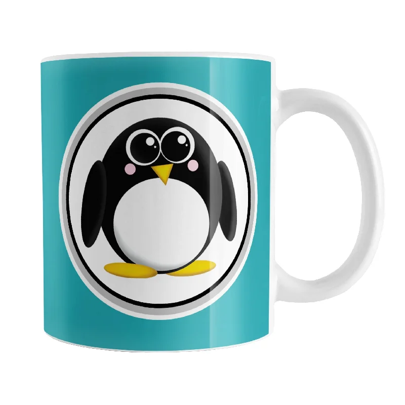 funny coffee cups with pictures -Adorable Turquoise Penguin Mug