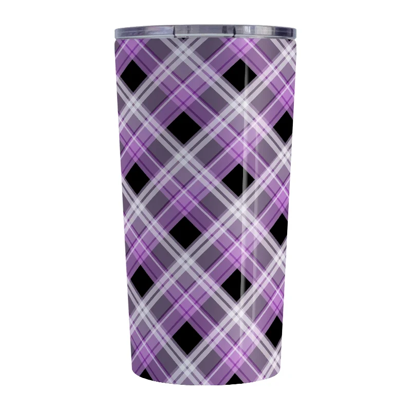 best custom tea cups -Alternative Black and Purple Plaid Tumbler Cup