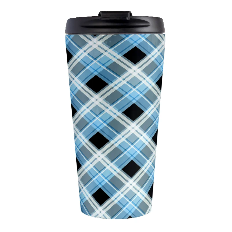 unique tea cups with designs -Alternative Blue Plaid Travel Mug