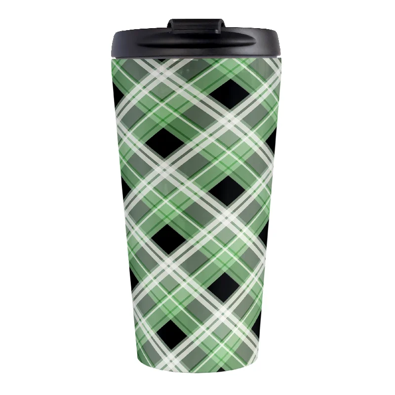 custom mugs for family gifts -Alternative Green Plaid Travel Mug