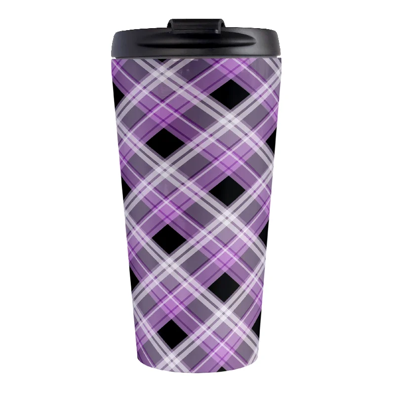 best custom ceramic travel mugs -Alternative Purple Plaid Travel Mug