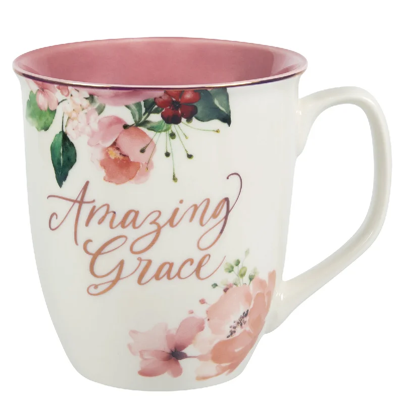 custom coffee cups with logo for gifts -Amazing Grace Floral Ceramic Mug with Pink Interior