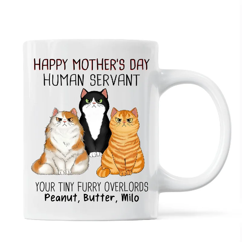 unique coffee mugs with names -Angry Cats Happy Mother‘s Day Cat Human Servant Personalized Mug