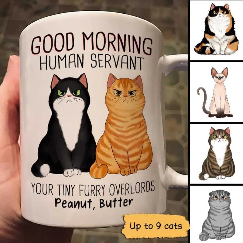 personalized coffee mugs with photos -Angry Cats Good Morning Human Servant Personalized Mug