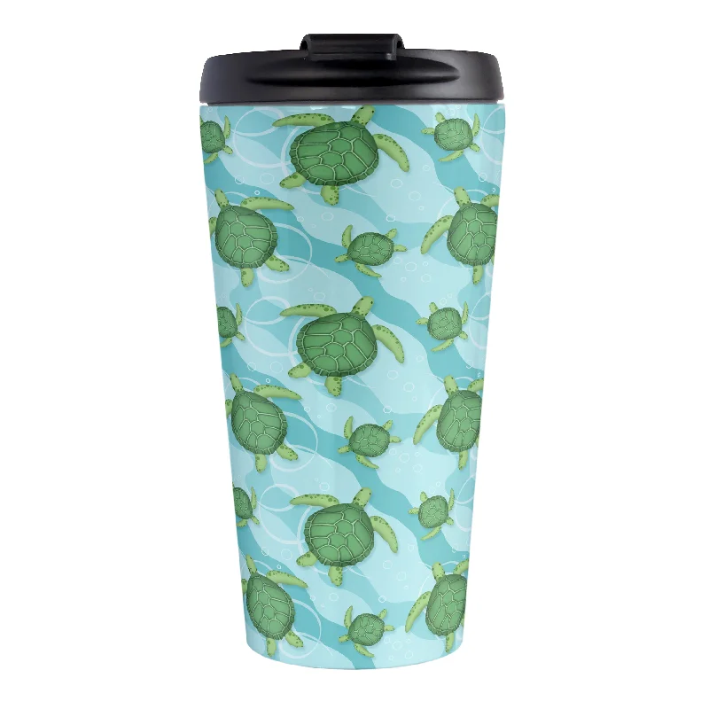 cute travel coffee tumblers -Aquatic Sea Turtle Pattern Travel Mug