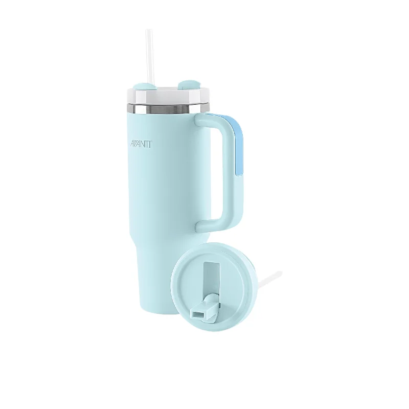 coffee mugs with photo and name -Avanti HydroQuench Insulated Travel Tumbler with Two Lids 1 Litre Sea Breeze in Blue