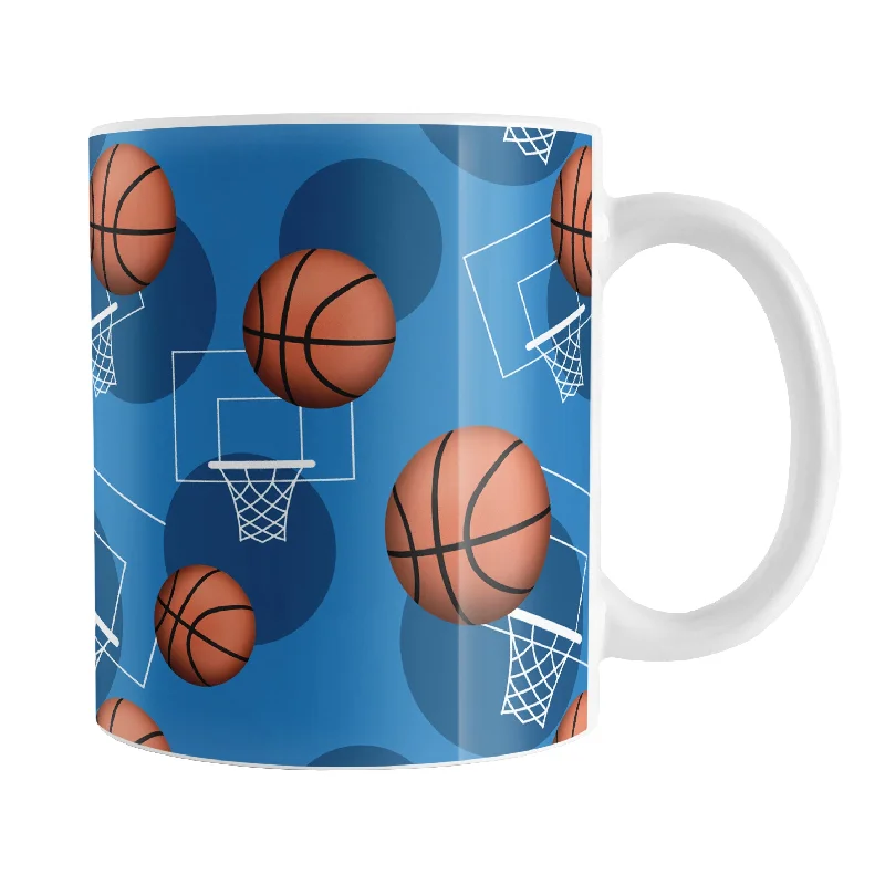 best custom coffee mugs for business -Basketball Themed Pattern - Blue Basketball Mug