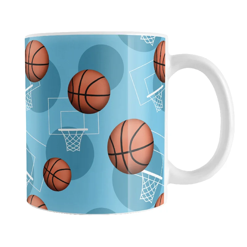 novelty coffee mugs for kitchen -Basketball Themed Pattern - Light Blue Basketball Mug