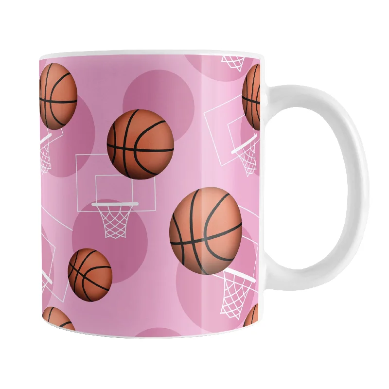 luxury insulated coffee tumblers -Basketball Themed Pattern - Pink Basketball Mug