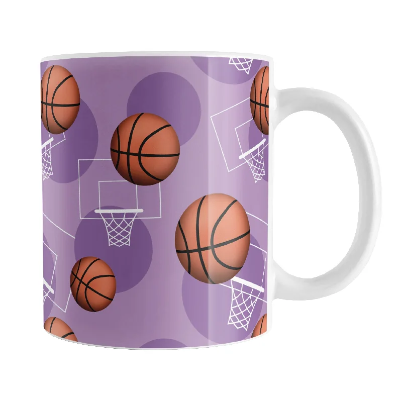 funny coffee mugs with sayings -Basketball Themed Pattern - Purple Basketball Mug