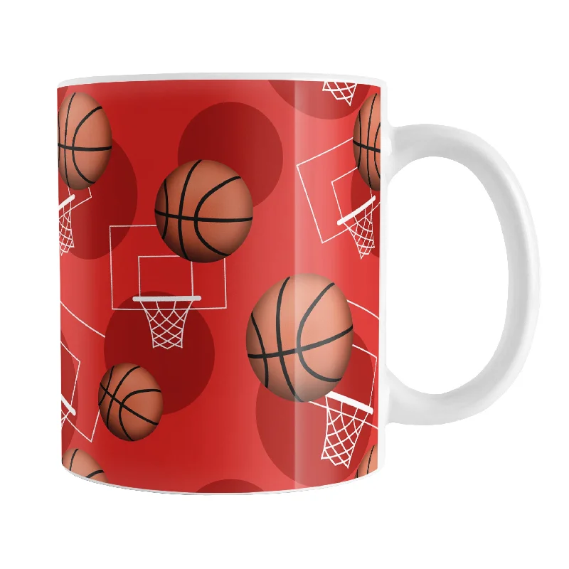 insulated tea cups with lid -Basketball Themed Pattern - Red Basketball Mug