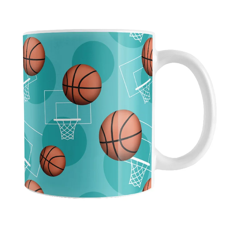 motivational coffee mugs with quotes -Basketball Themed Pattern - Teal Basketball Mug