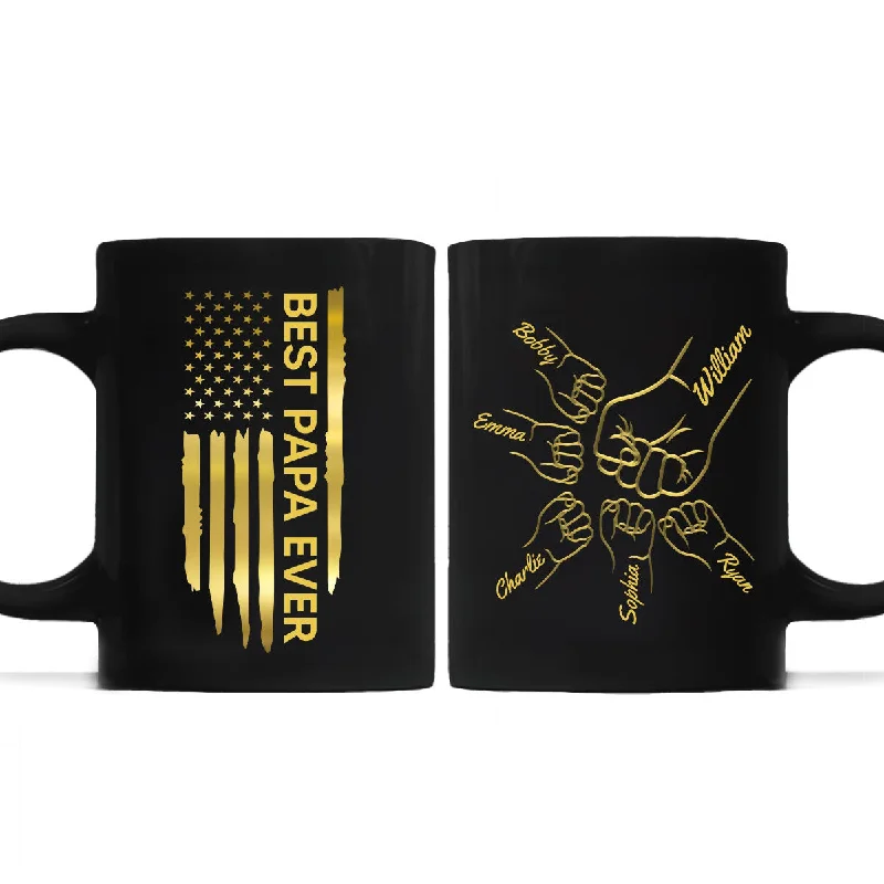 cute travel tumblers for gifts -Best Dad Papa Ever Fist Bump Outline Nation Flag Father‘s Day Gift For Husband Father Figures Personalized Black Mug