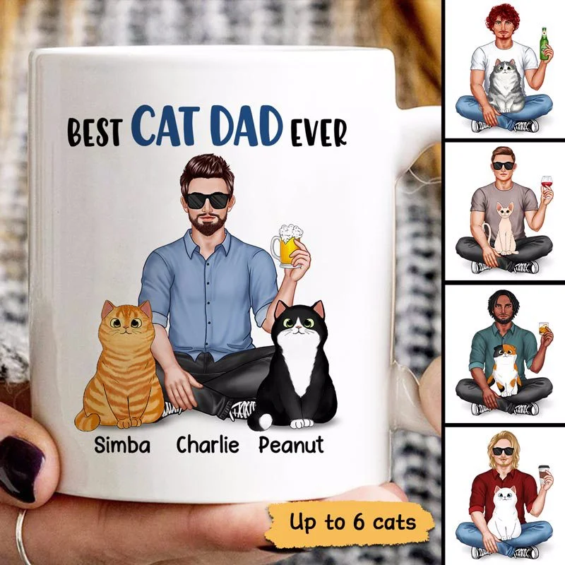 personalized tea mugs for gifts -Best Cat Dad Ever Real Man Sitting With Cats Father's Day Gift Personalized Mug