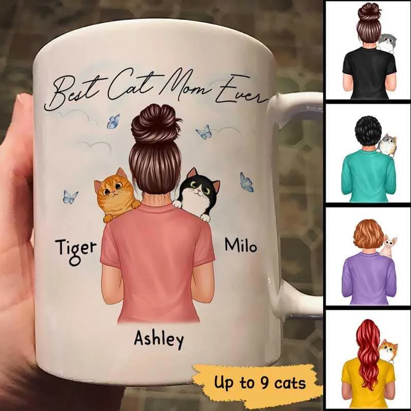 large coffee tumblers with logo -Best Cat Mom Ever Cats On Shoulder Personalized Mug