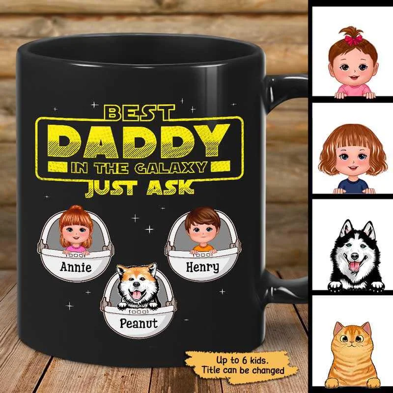 stylish coffee mugs with names -Best Daddy In The Galaxy Kid Dog Cat Personalized Mug