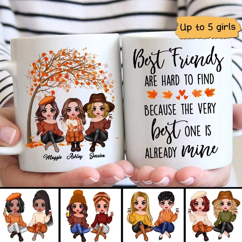 insulated custom travel mugs for gifts -Best Friends Are Hard To Find Fall Season Doll Girls Besties Personalized Mug