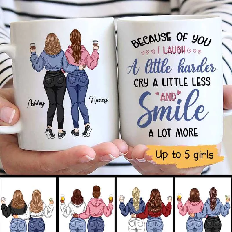 creative tea mugs for work -Besties Best Friends Back View Because Of You Personalized Mug