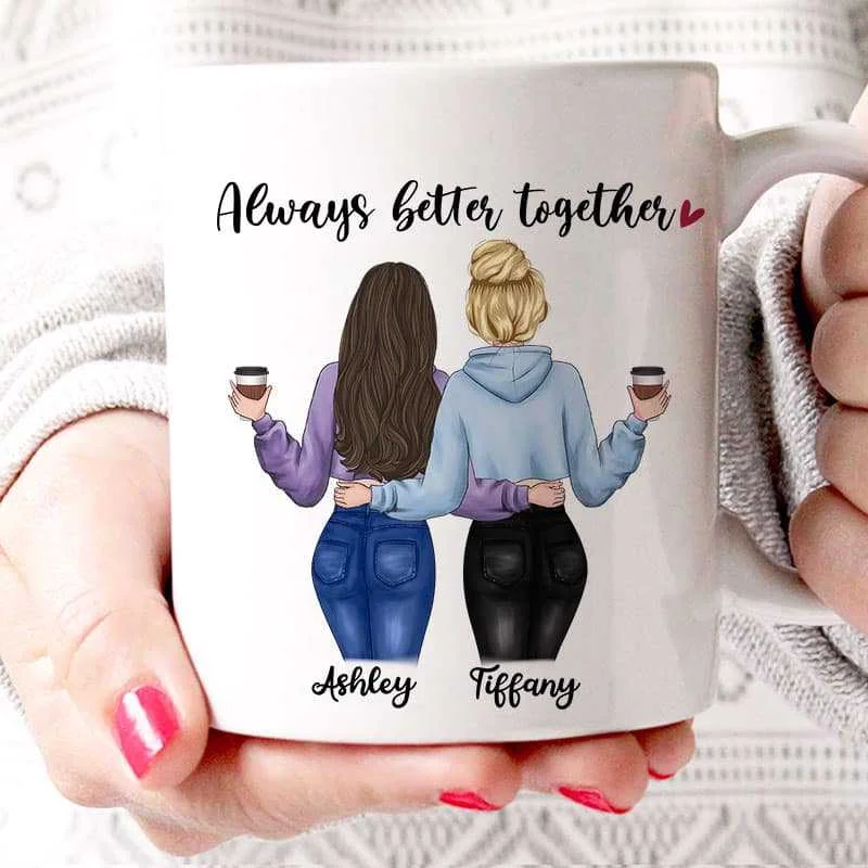 funny personalized coffee cups -Besties Modern Girls Back View Standing Personalized Mug