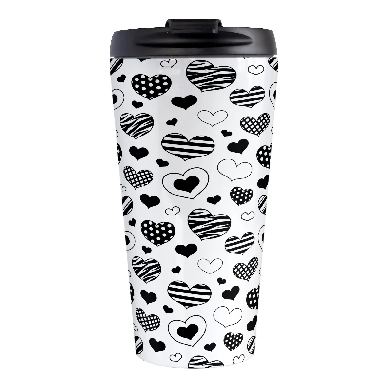 best custom coffee tumblers for birthday gifts -Black Heart Doodles Travel Mug