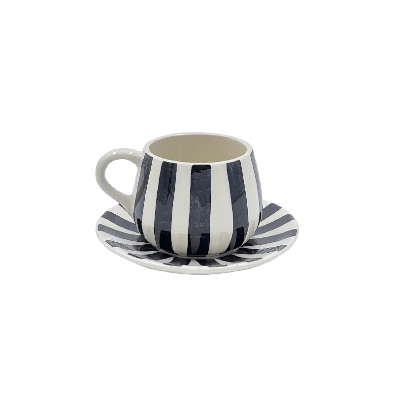 custom ceramic mugs with logo -Black Stripes Coffee Cup & Saucer