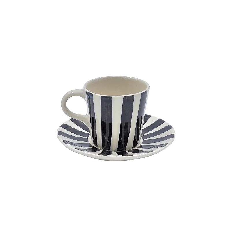 best custom coffee mugs for business gifts -Black Stripes Espresso Cup & Saucer