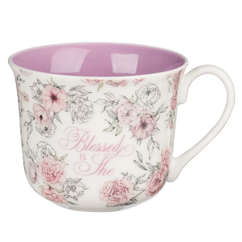 luxury personalized coffee mugs -Blessed is She Ceramic Mug with Purple Interior