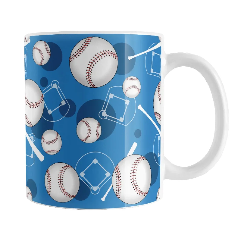 large ceramic mugs for gifts -Blue Baseball Pattern Mug