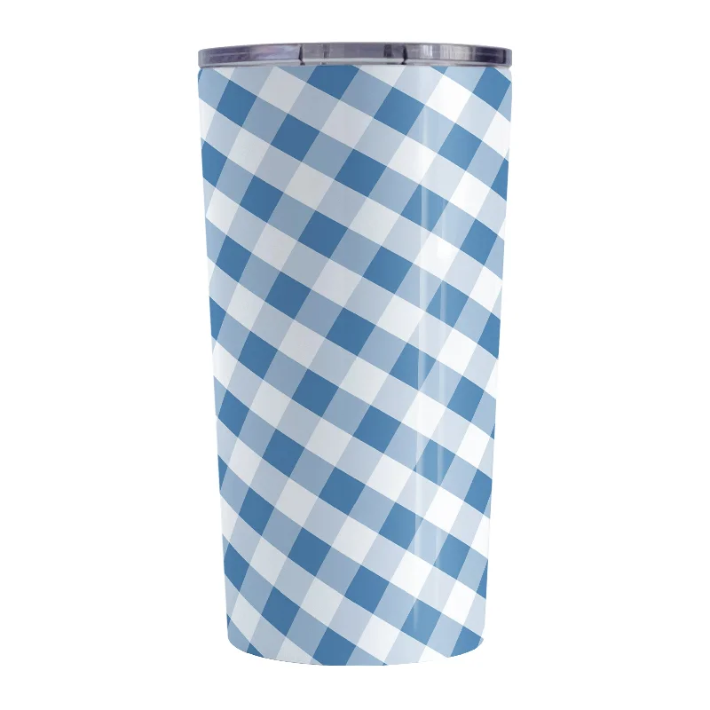 large coffee mugs with custom names -Blue Gingham Tumbler Cup