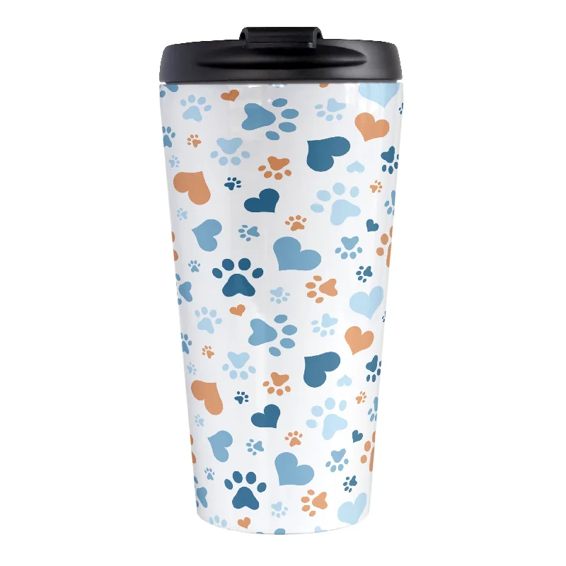 large ceramic coffee mugs for tea -Blue Hearts and Paw Prints Travel Mug